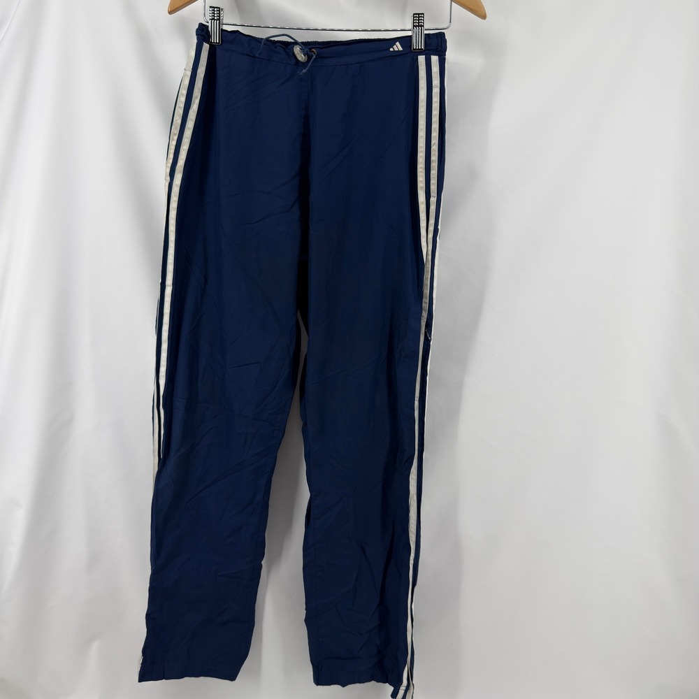 Adidas Track Pants Mens Medium Navy Blue Nylon Regular Fit 3-Stripe Zip Cuff
